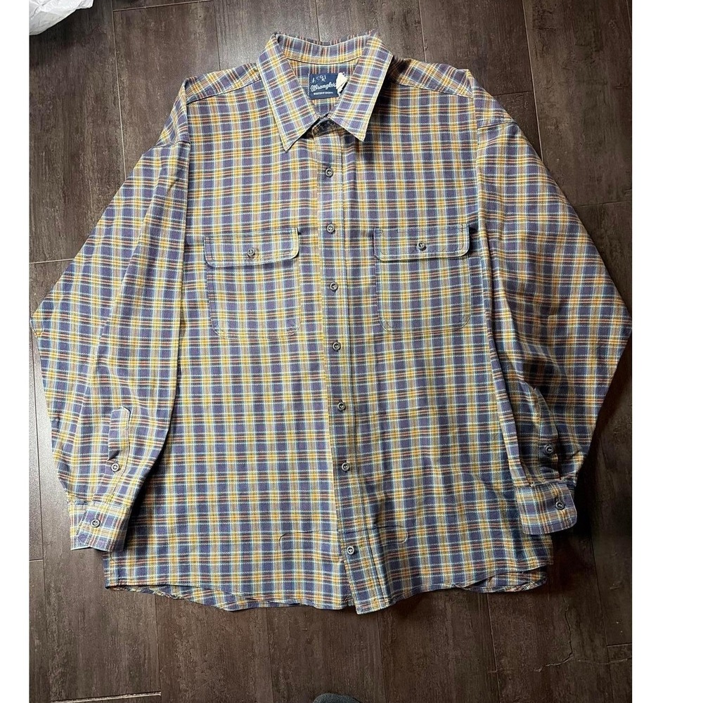 Wrangler Western Shirt Mens XL Purple Yellow Plaid Long Sleeve Button Up Flap